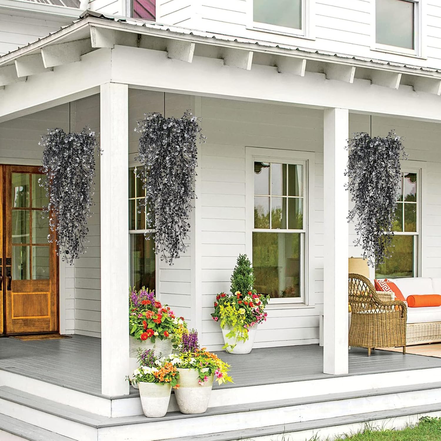 RECUTMS Artificial Hanging Plants 4 Pcs Fake Ferns Wall Decor