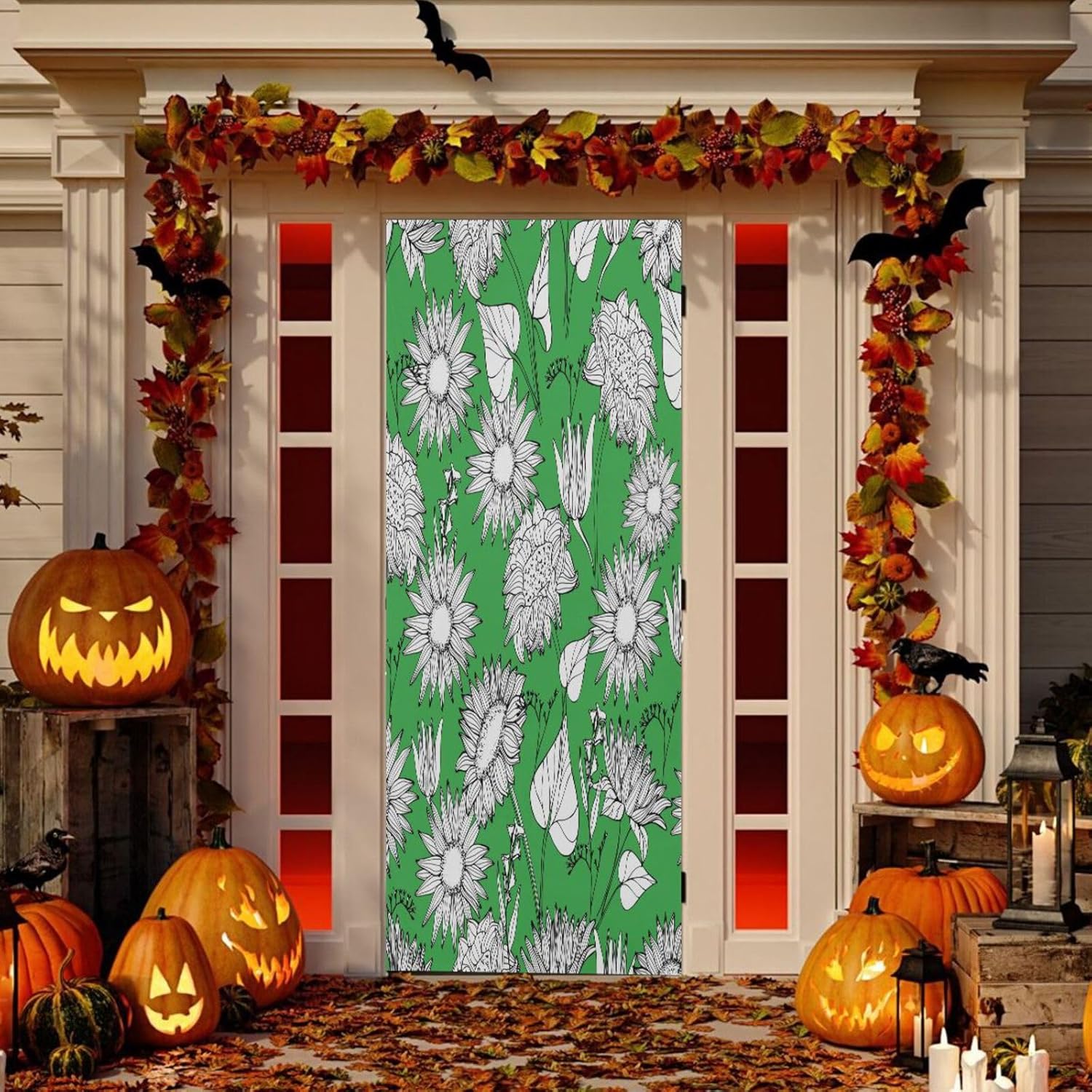 Susiyo Greem Autumn Wildflowers Halloween Door Cover 32x79 in