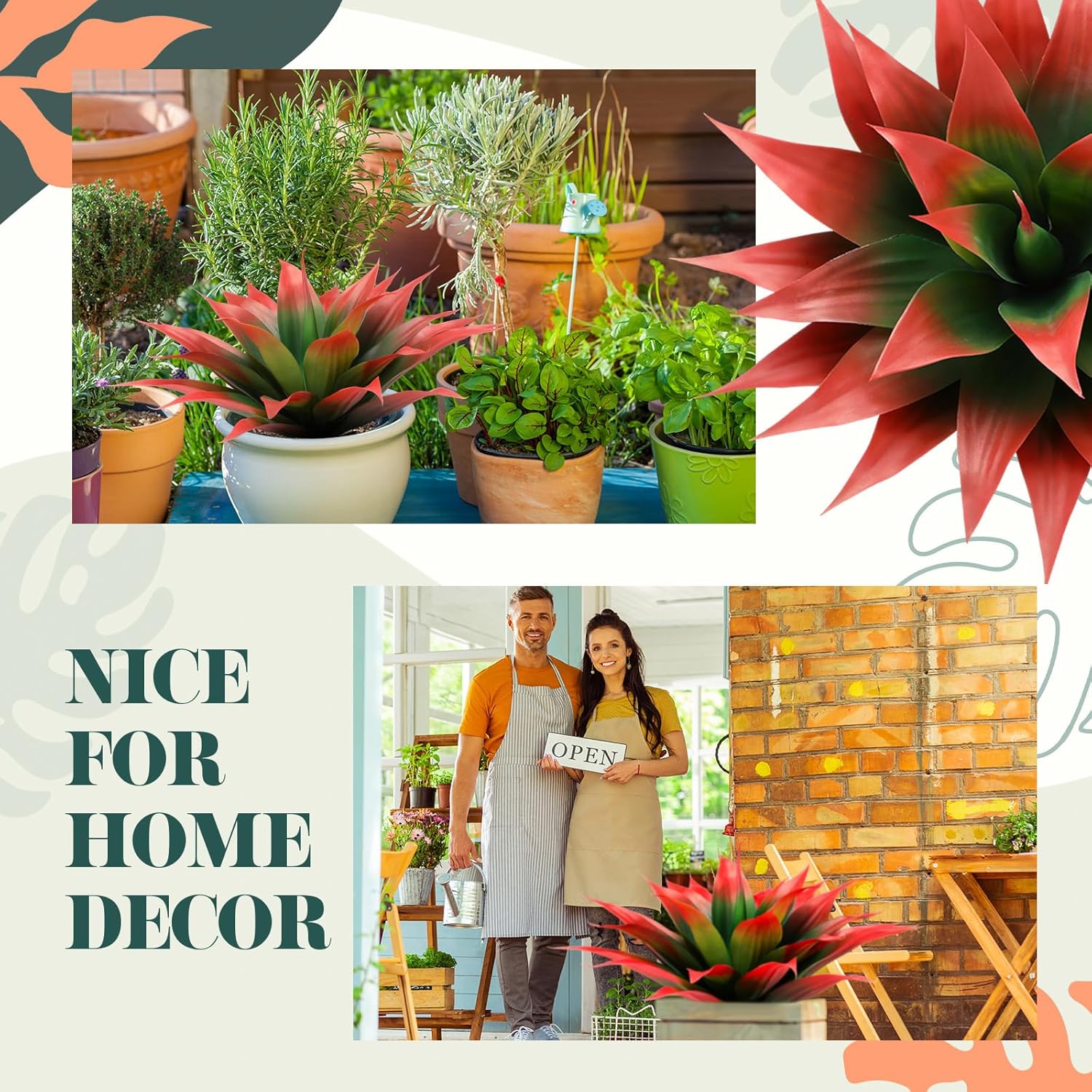 Giegxin 2 Pack 18 Inch Artificial Agave Plants Red UV Resistant Fake Succulent for Indoor Outdoor Home Office Decor