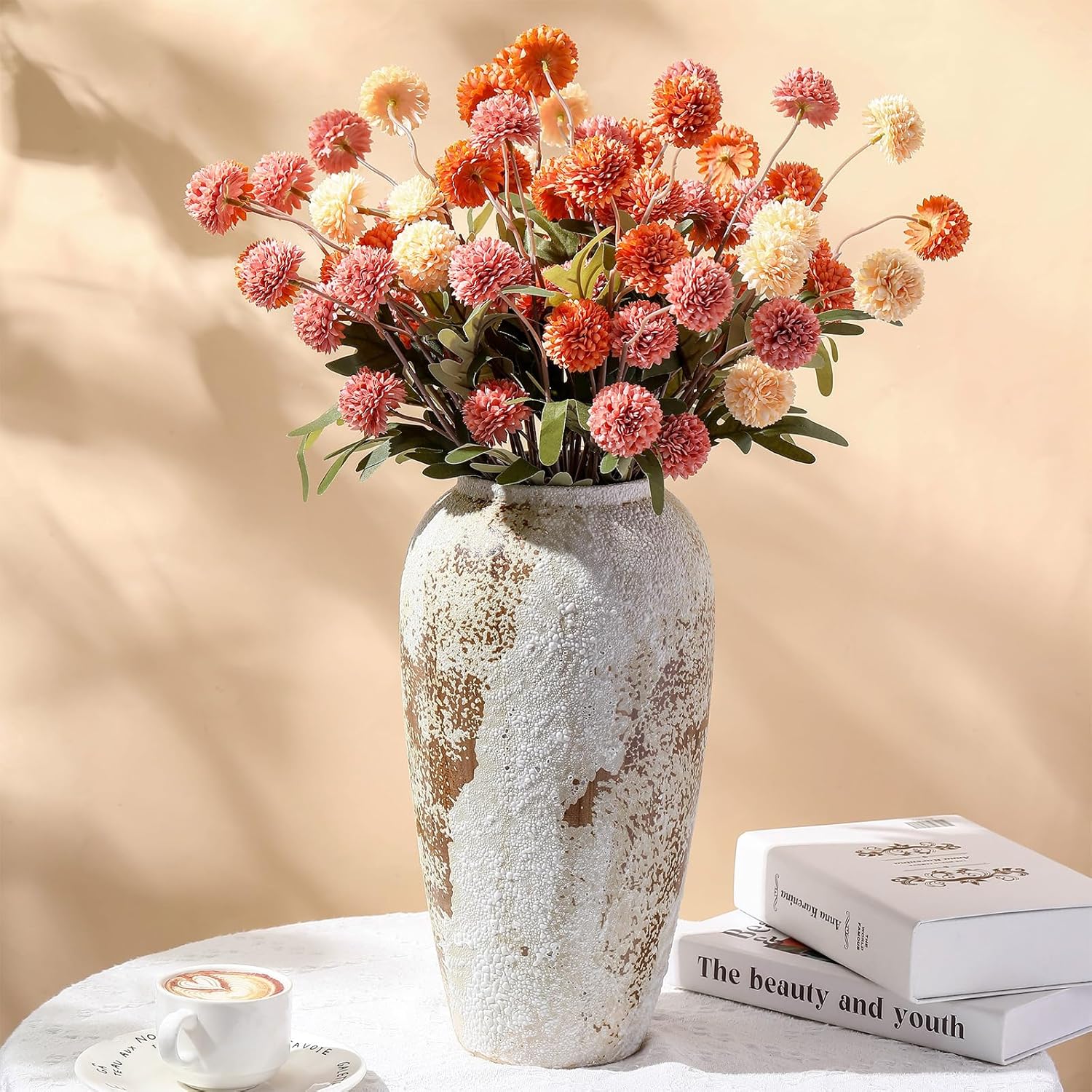 20 Pack Mixed Orange Faux Flowers Pompon Mums Bulk