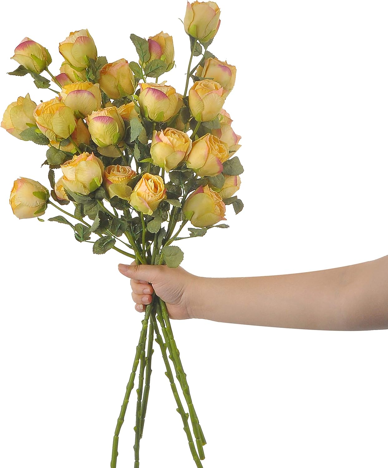 Dried Flower Artificial Rose 6pcs 24 Inch Long Stem Wedding Decor Set Yellow