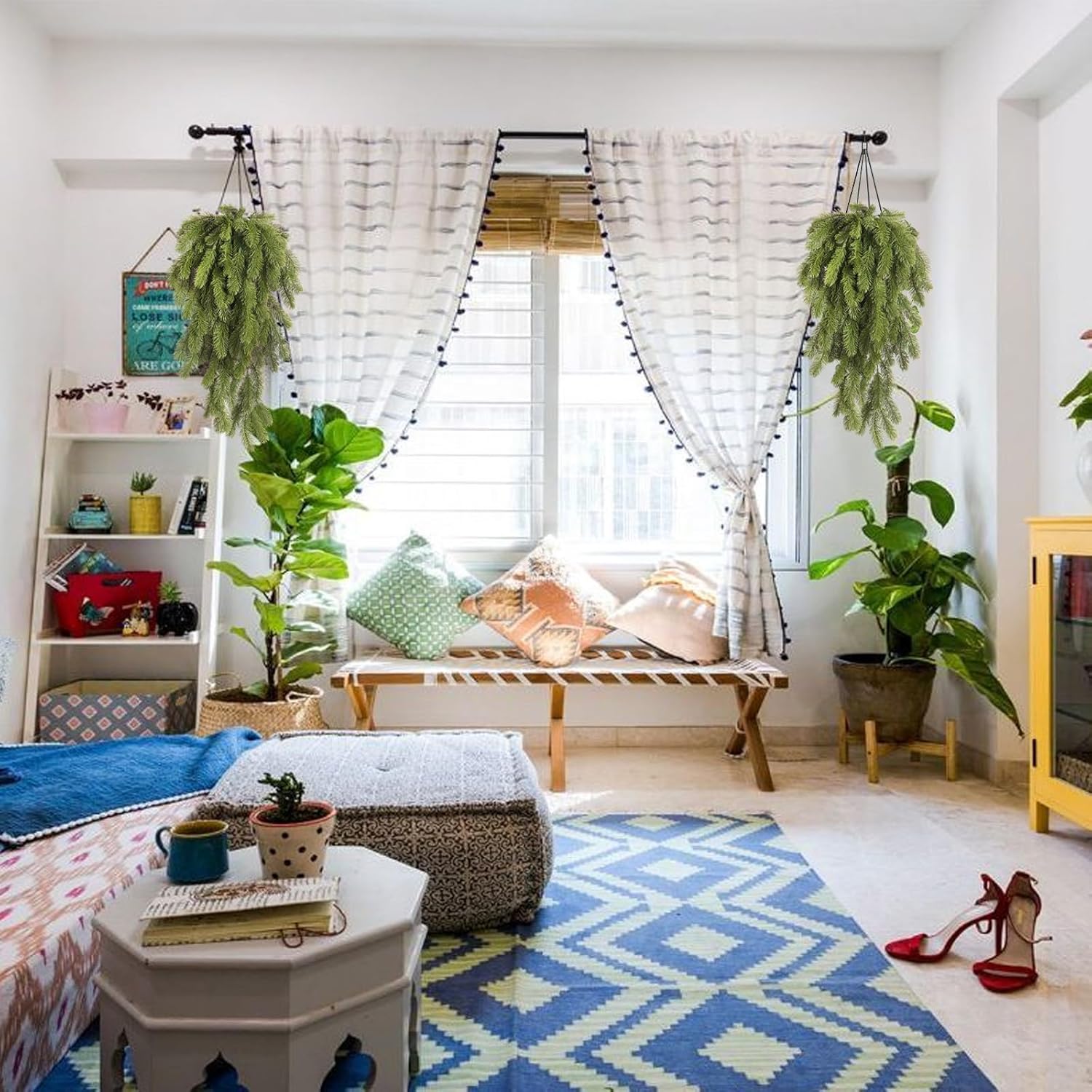 RECUTMS 2Pcs Artificial Christmas Teardrop Pine Needle Hanging Swag for Front Door Wall Home Decor