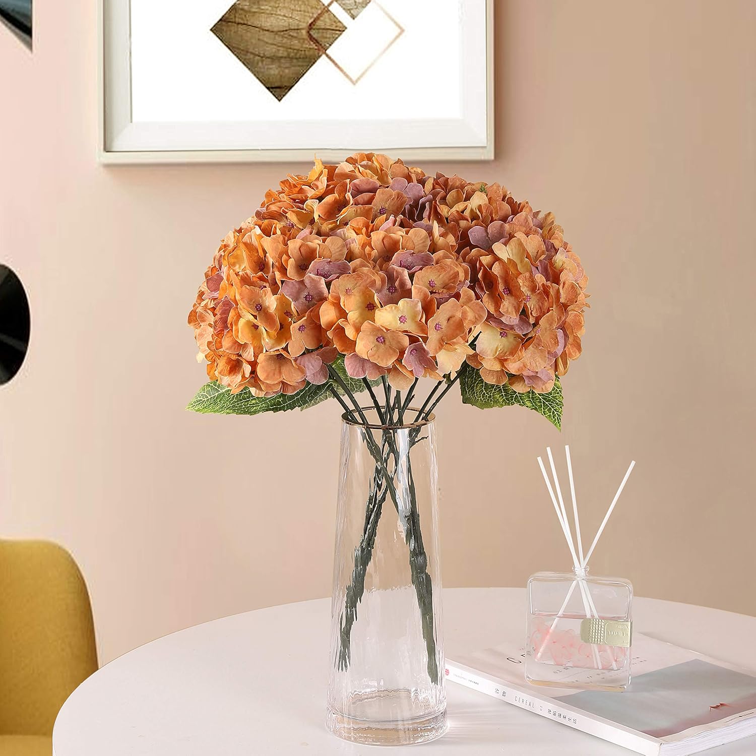 Jims Cabin Silk Hydrangea Bouquet with 5 Heads Artificial Flowers for Home Wedding Decor