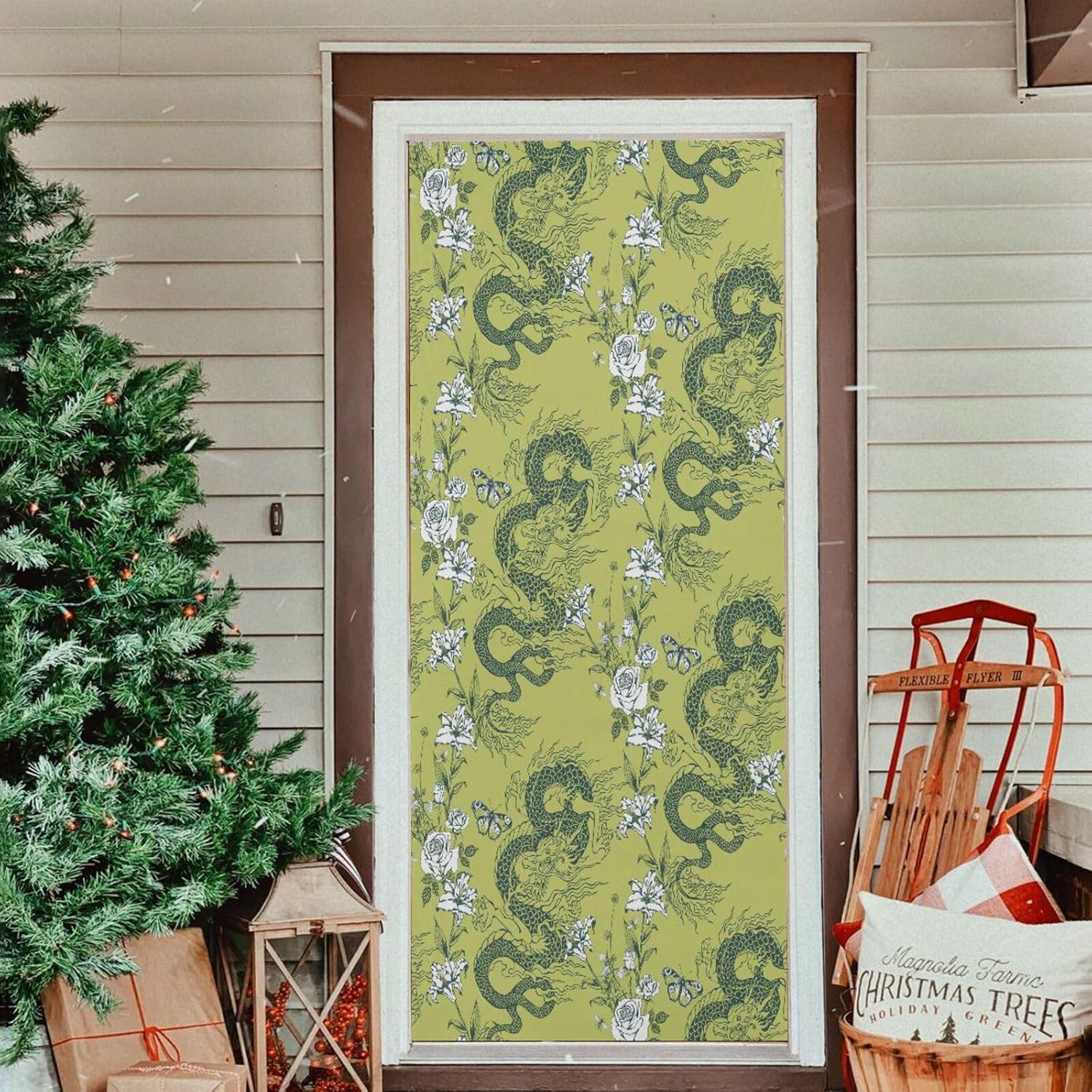 Susiyo Asian Dragon Green Christmas Door Cover Decoration 32x79in