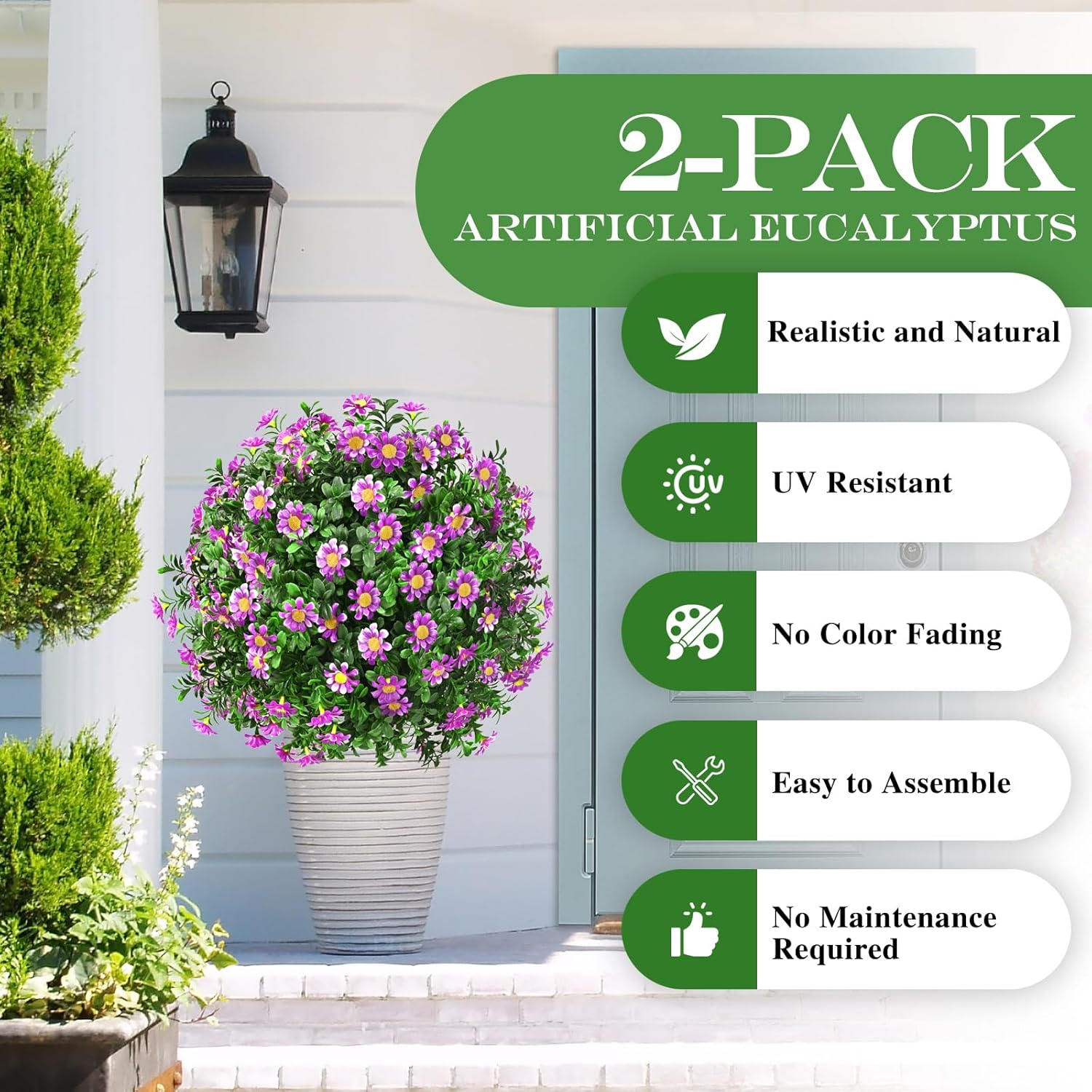 23 Inch Set of 2 Artificial Boxwood Topiary with Sunflowers and Spikes for Outdoor Decor