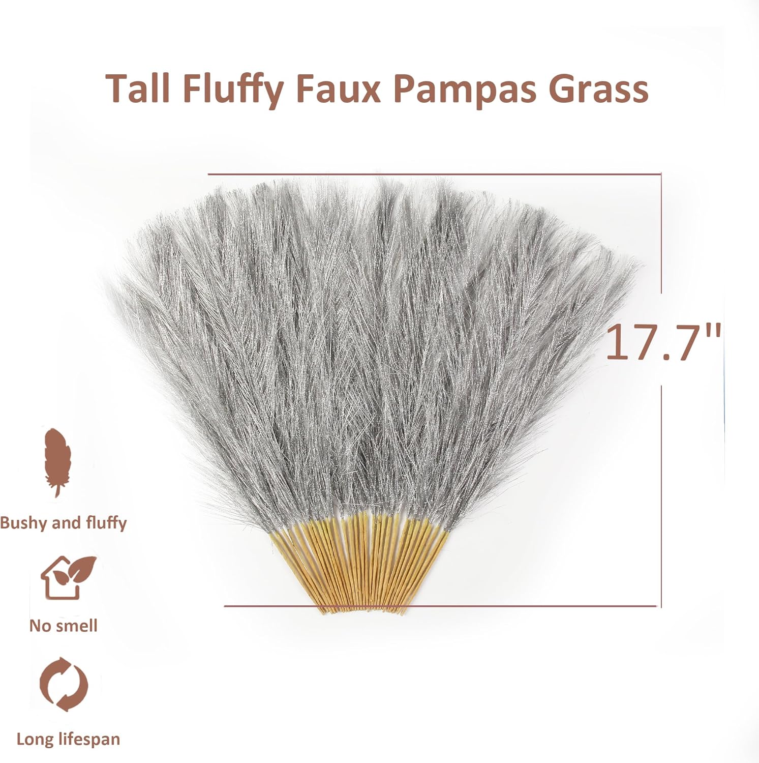 30 pcs Silver Faux Pampas Grass Decor 17 Inch