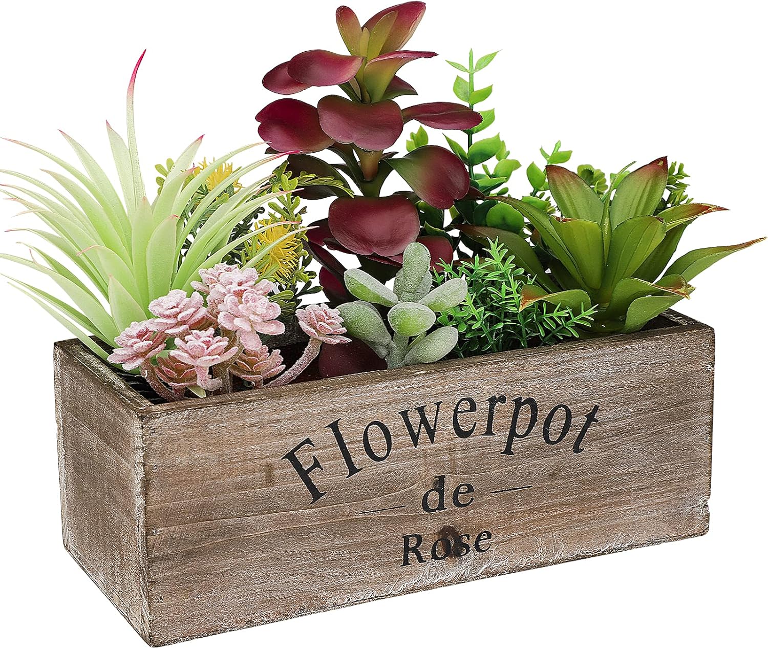 Hopewood Artificial Succulent Plants in Wooden Planter Box
