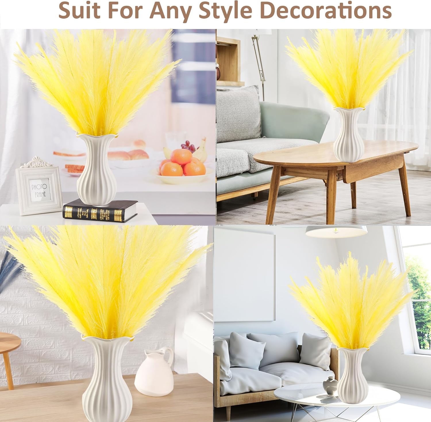 Light Yellow Faux Pampas Grass Decor 30 PCS 17 Inch