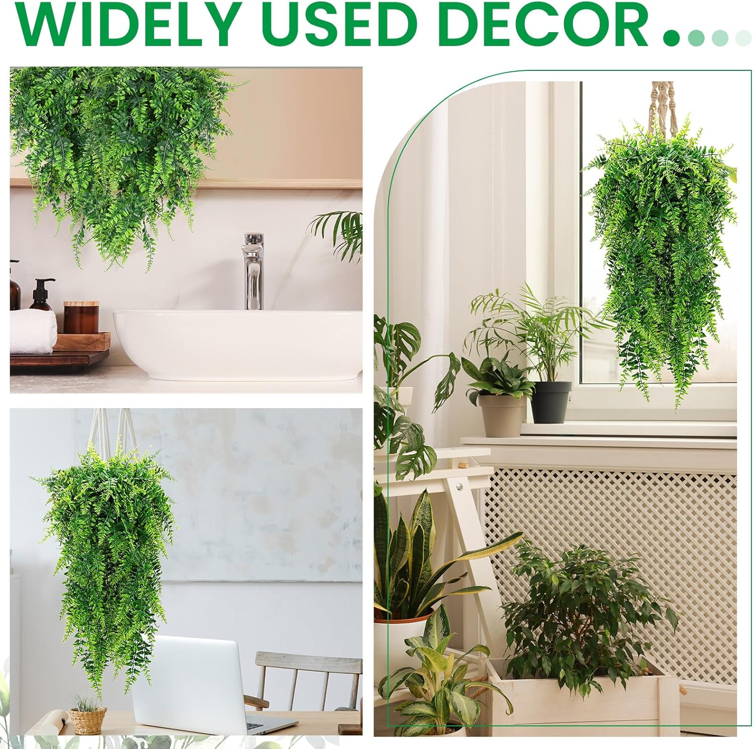 Lyrow 6 Pcs Artificial Hanging Plants 32 Inch Fake Boston Ferns Plastic Faux Decor