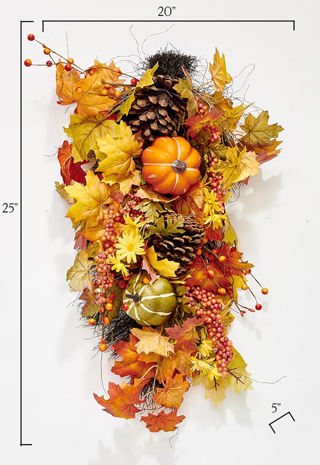 25 Inch Artificial Fall Decor Teardrop Swag