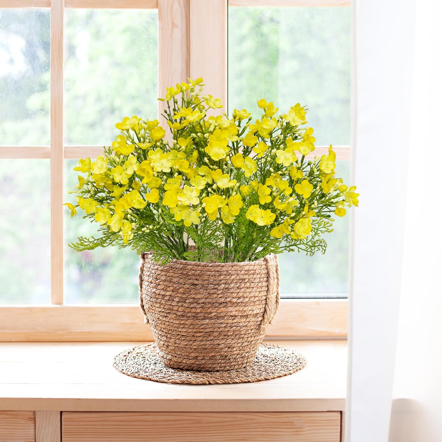 Uqueeten Artificial Hydrangea Flowers Yellow 4pcs Outdoor Indoor Decor
