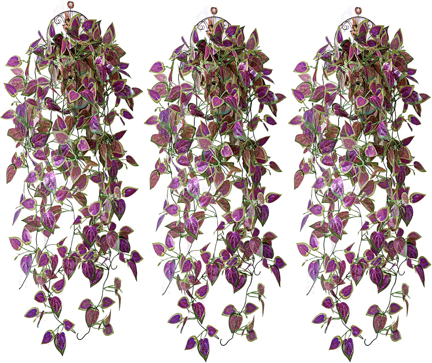 3PCS Perilla Leaves Artificial Hanging Plants for Indoor Outdoor Decor