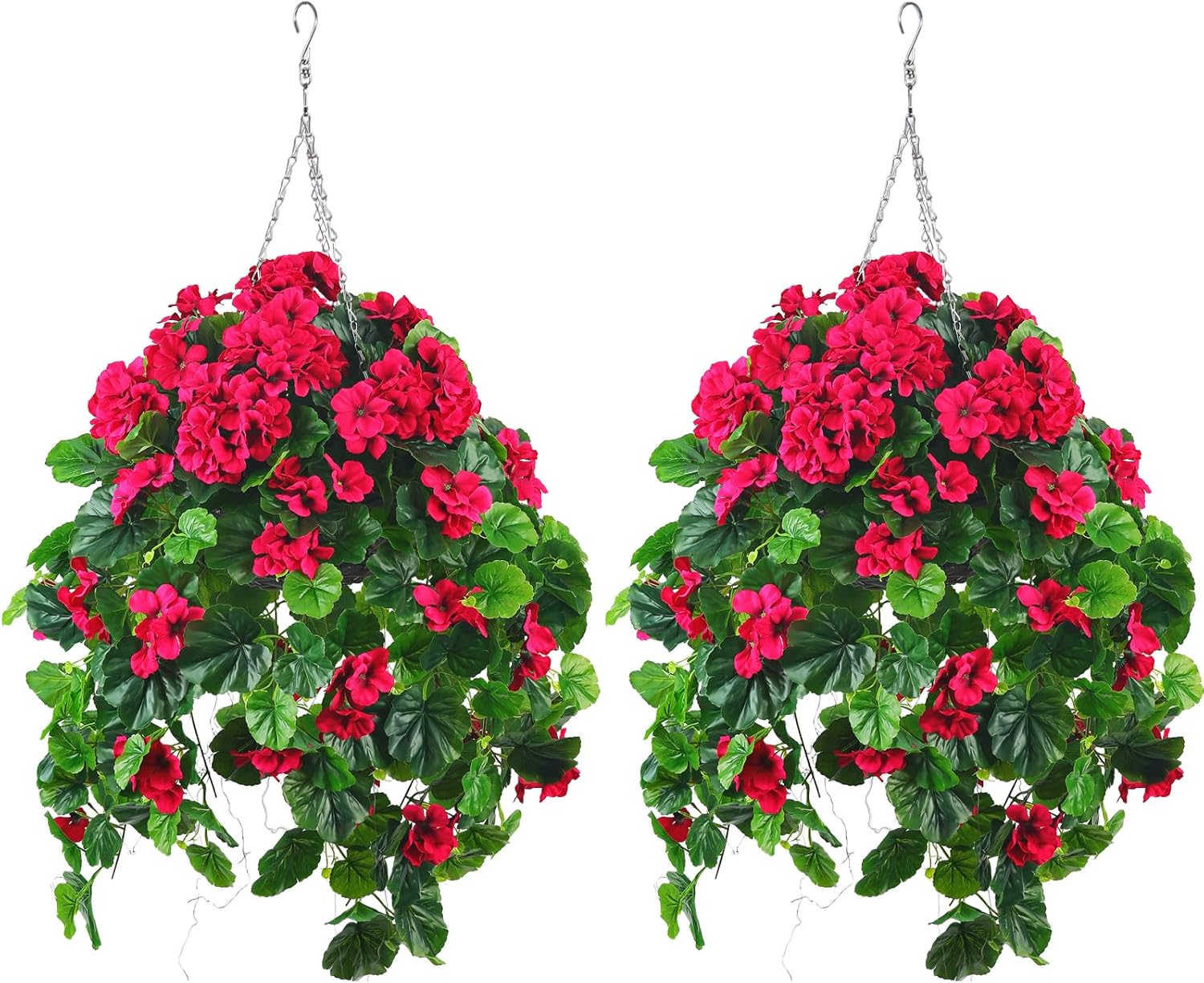 QIANYUN 2PCS Fake Hanging Plants with Red Geranium Flowers