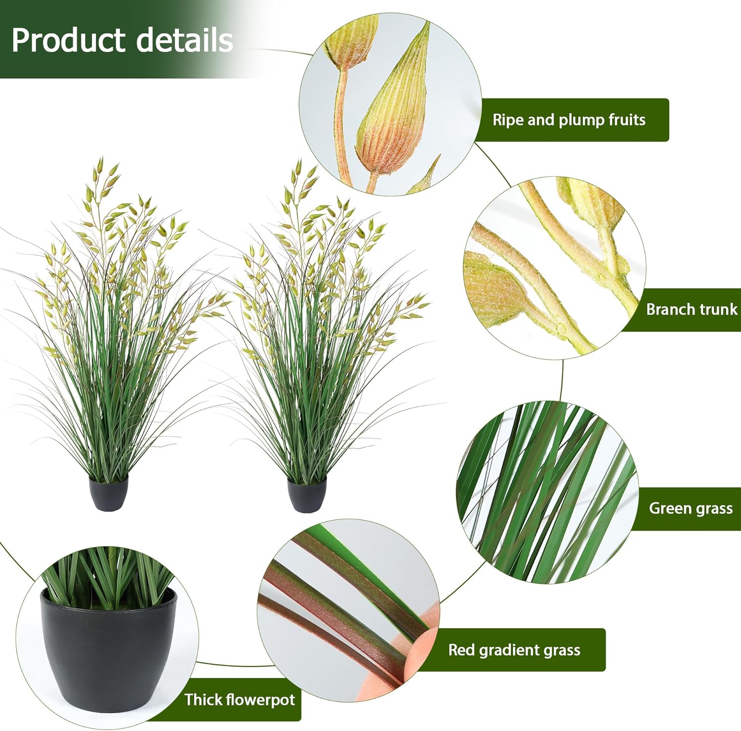 Silk Plants 2Pcs Tall Artificial Grass in Pot Decoration