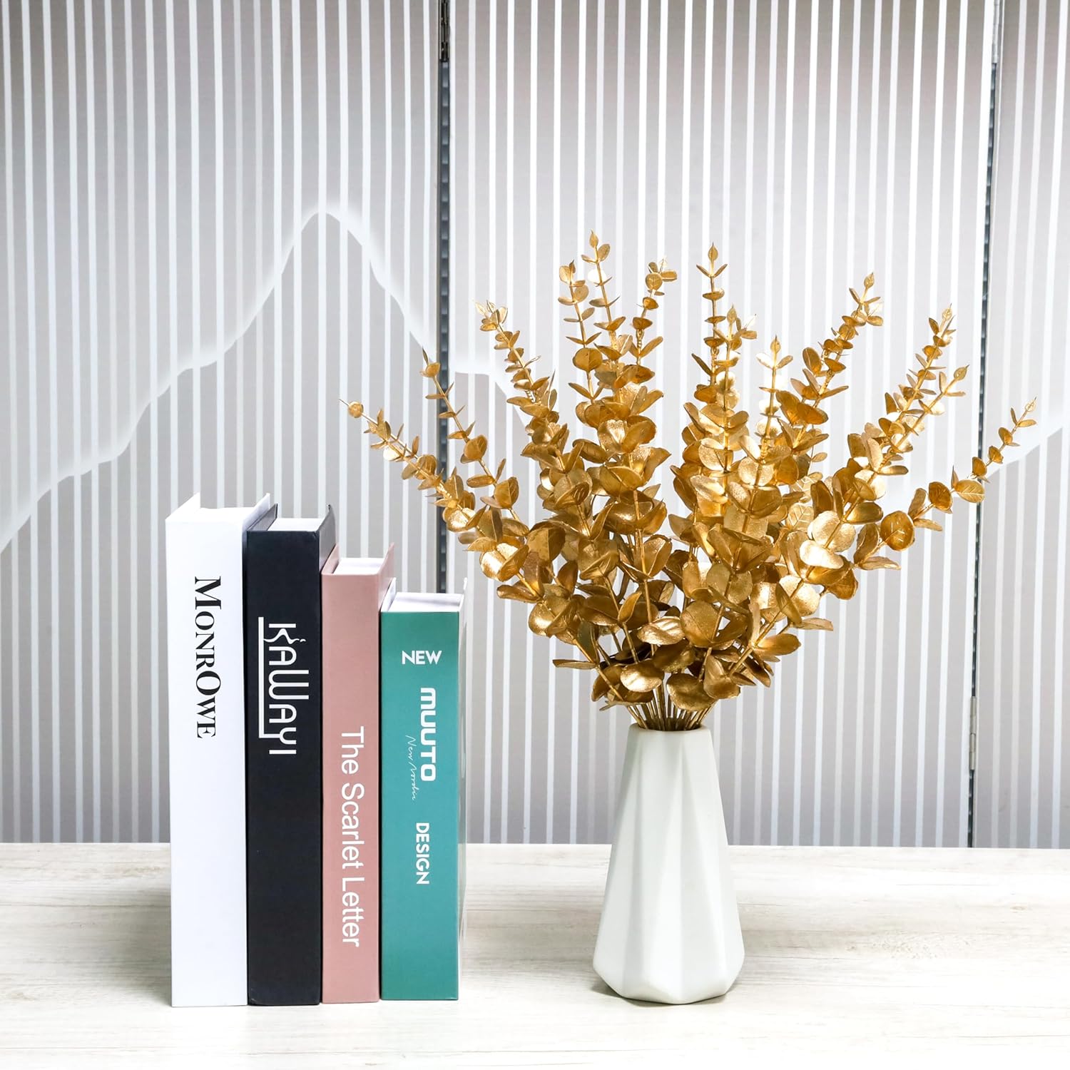 24 Pcs Gold Eucalyptus Artificial Leaves Decor Branches for Wedding and Home