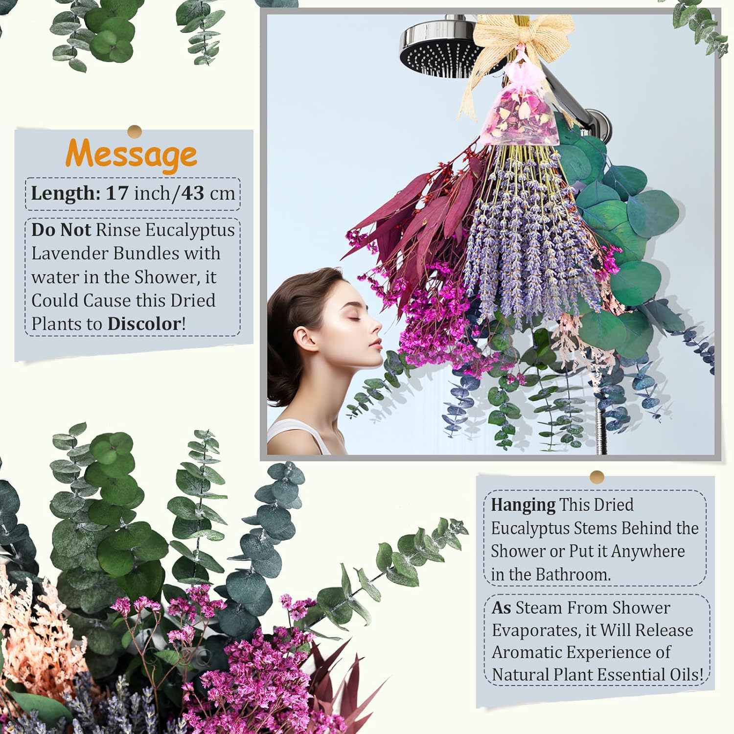 100pcs Dried Lavender Eucalyptus Bouquet for Home Decor and Bathroom Hanging