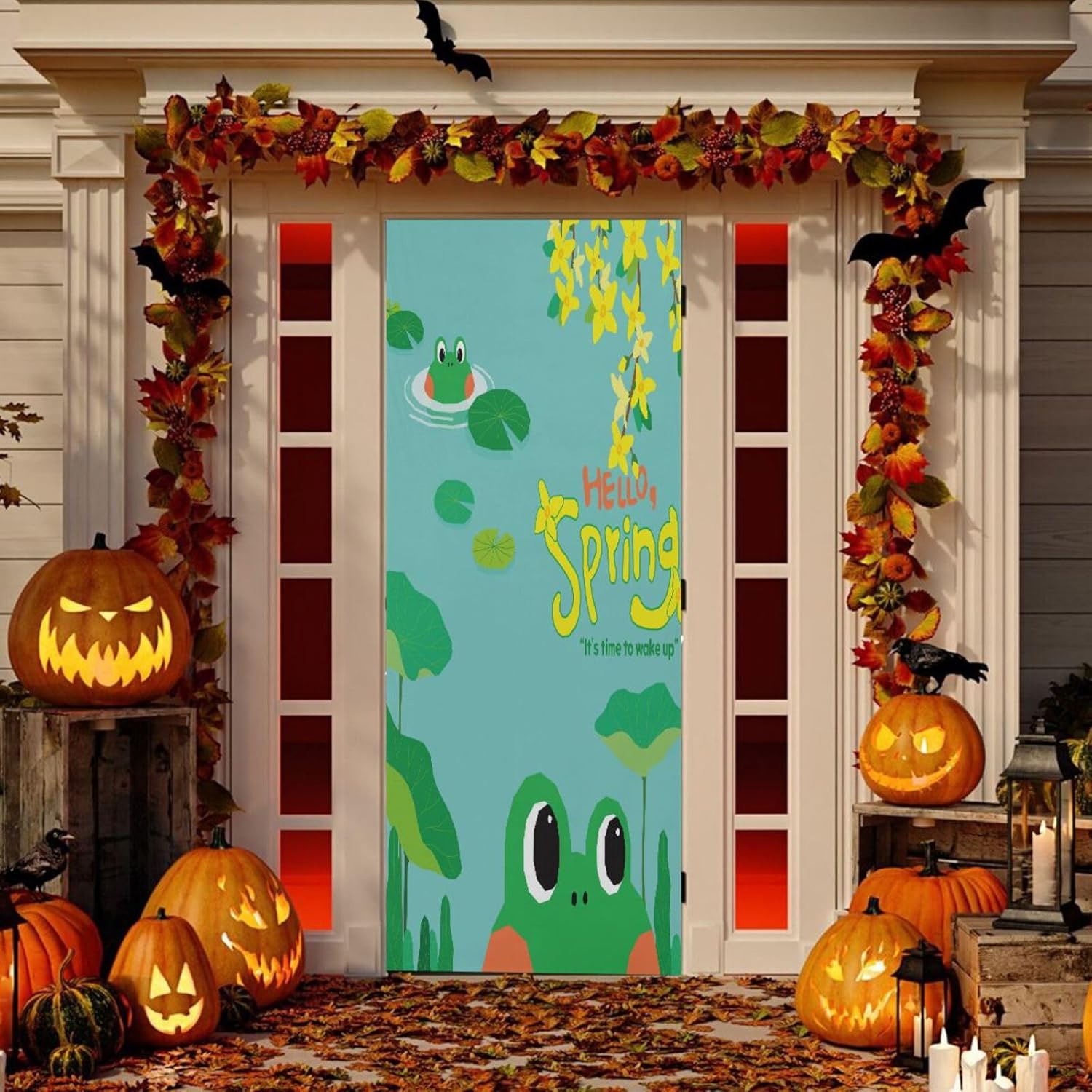 Susiyo Hello Spring Frog Door Cover Fabric Draft Stopper