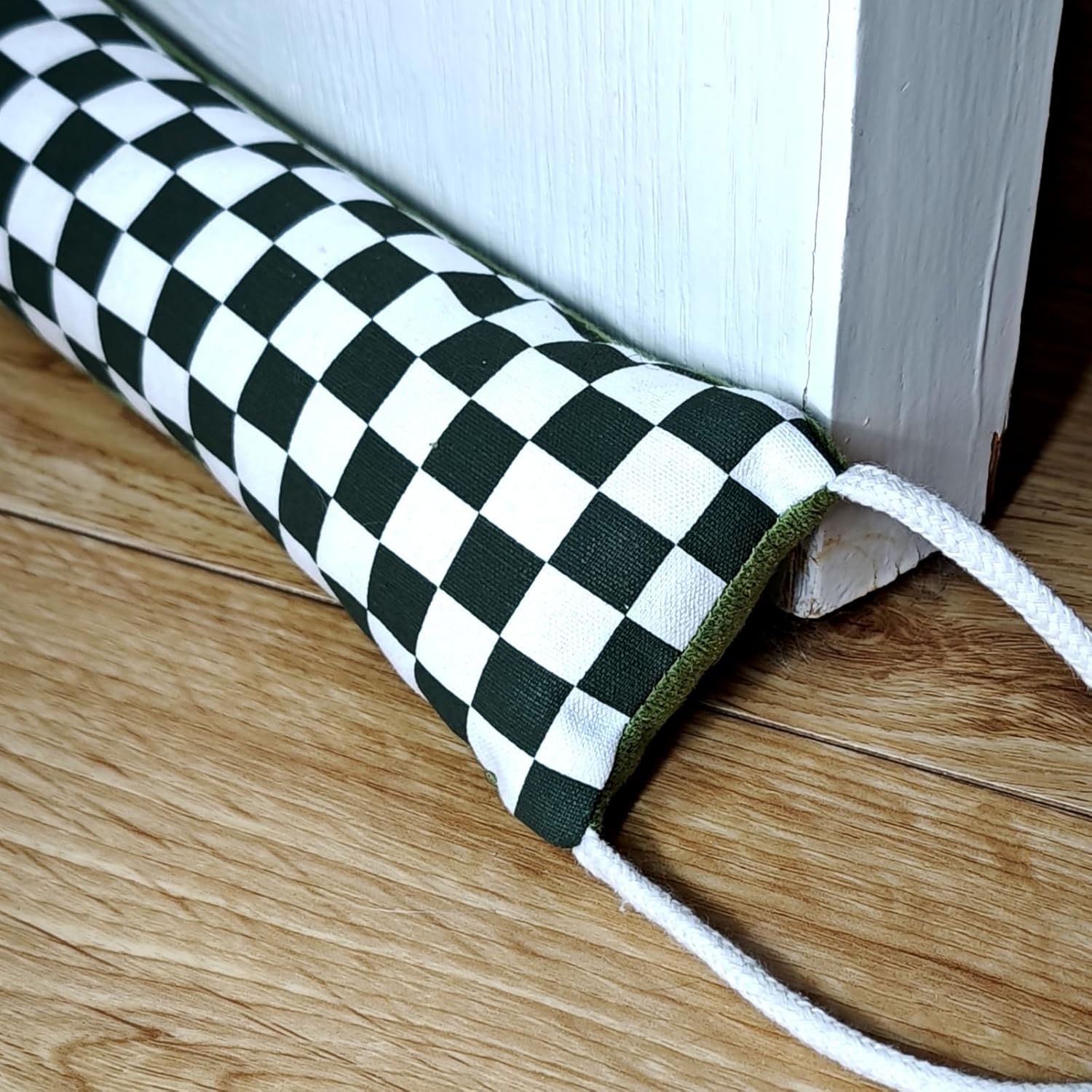 2 Pack Heavy-Duty Door Draft Stopper with Handle - Green and White Lattice Design