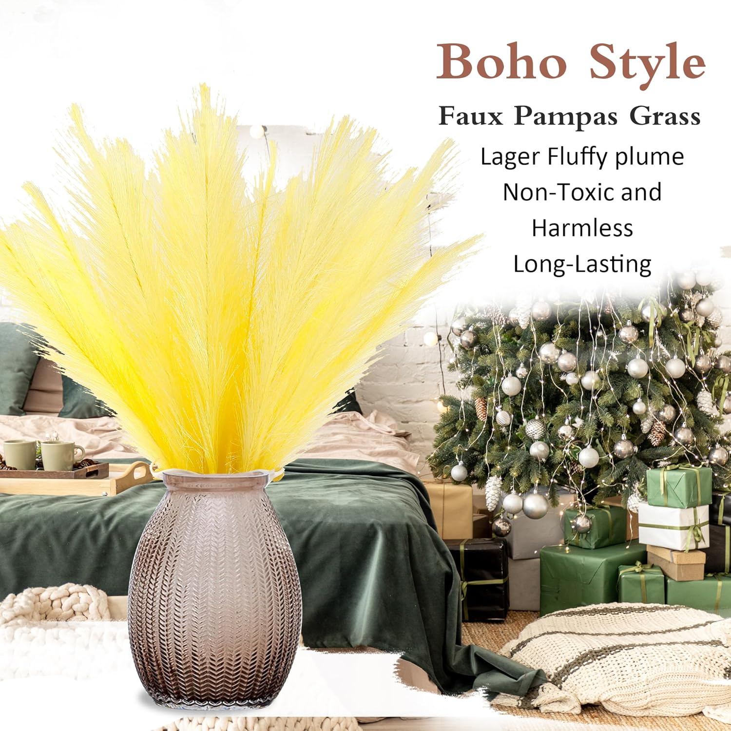 Light Yellow Faux Pampas Grass Decor 30 PCS 17 Inch