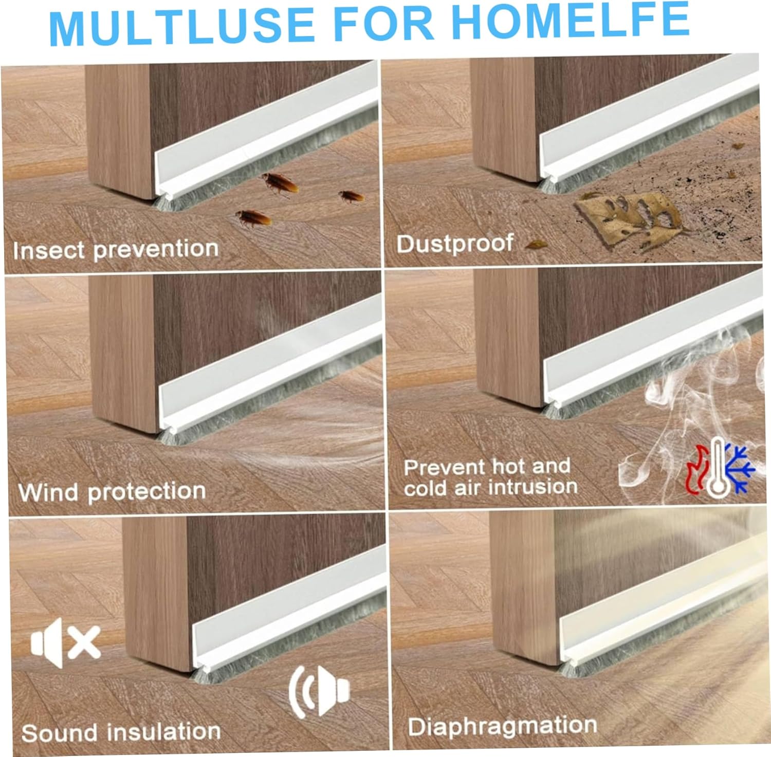 Door Draft Stopper with Brush - White 394x21inch