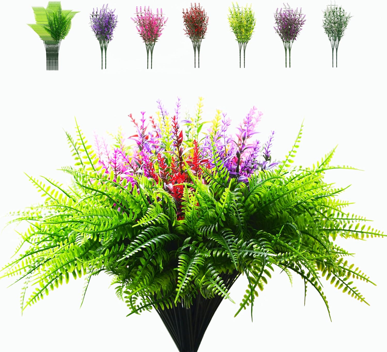 24 Pcs Artificial Greenery Faux Boston Ferns and Lavender Flowers
