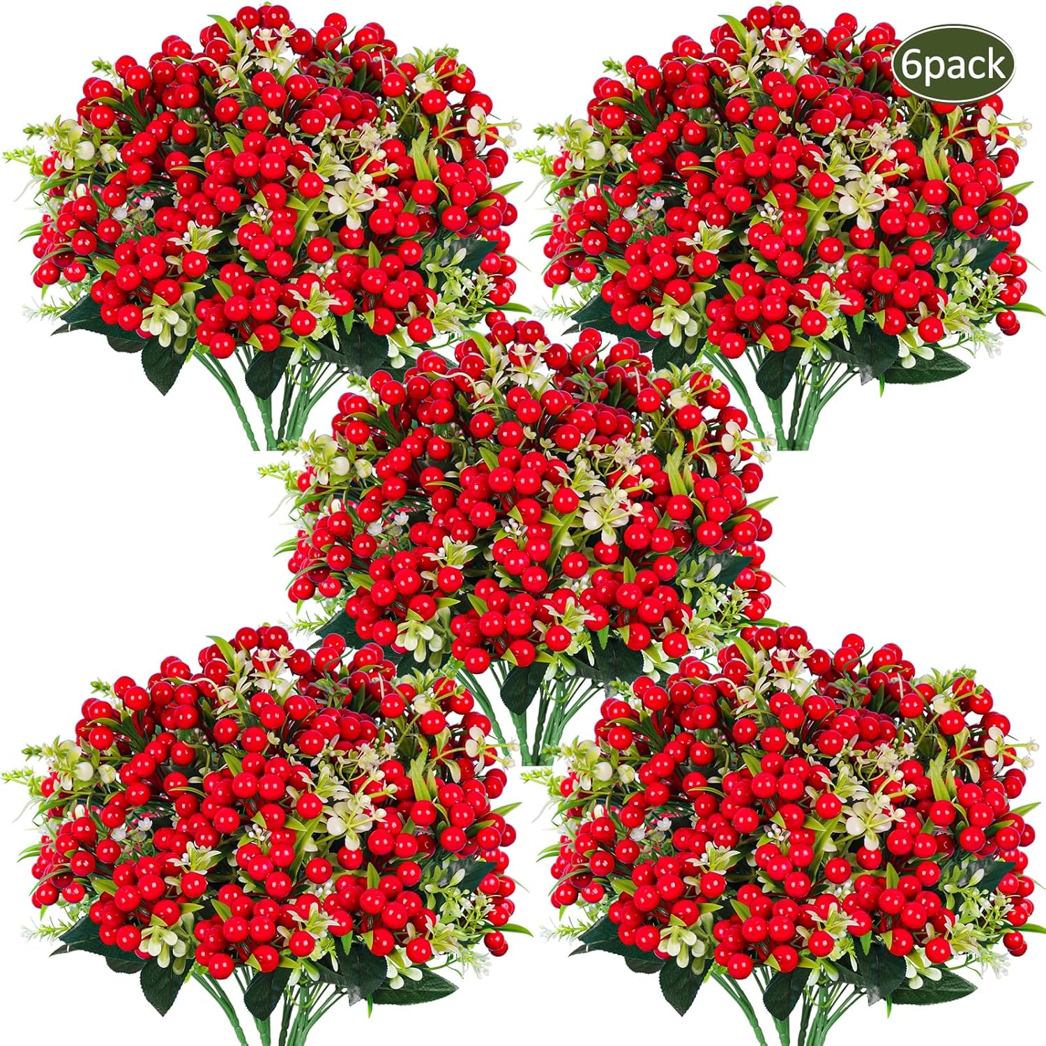 RECUTMS Artificial Christmas Berry Branches 6 Pcs for Decor