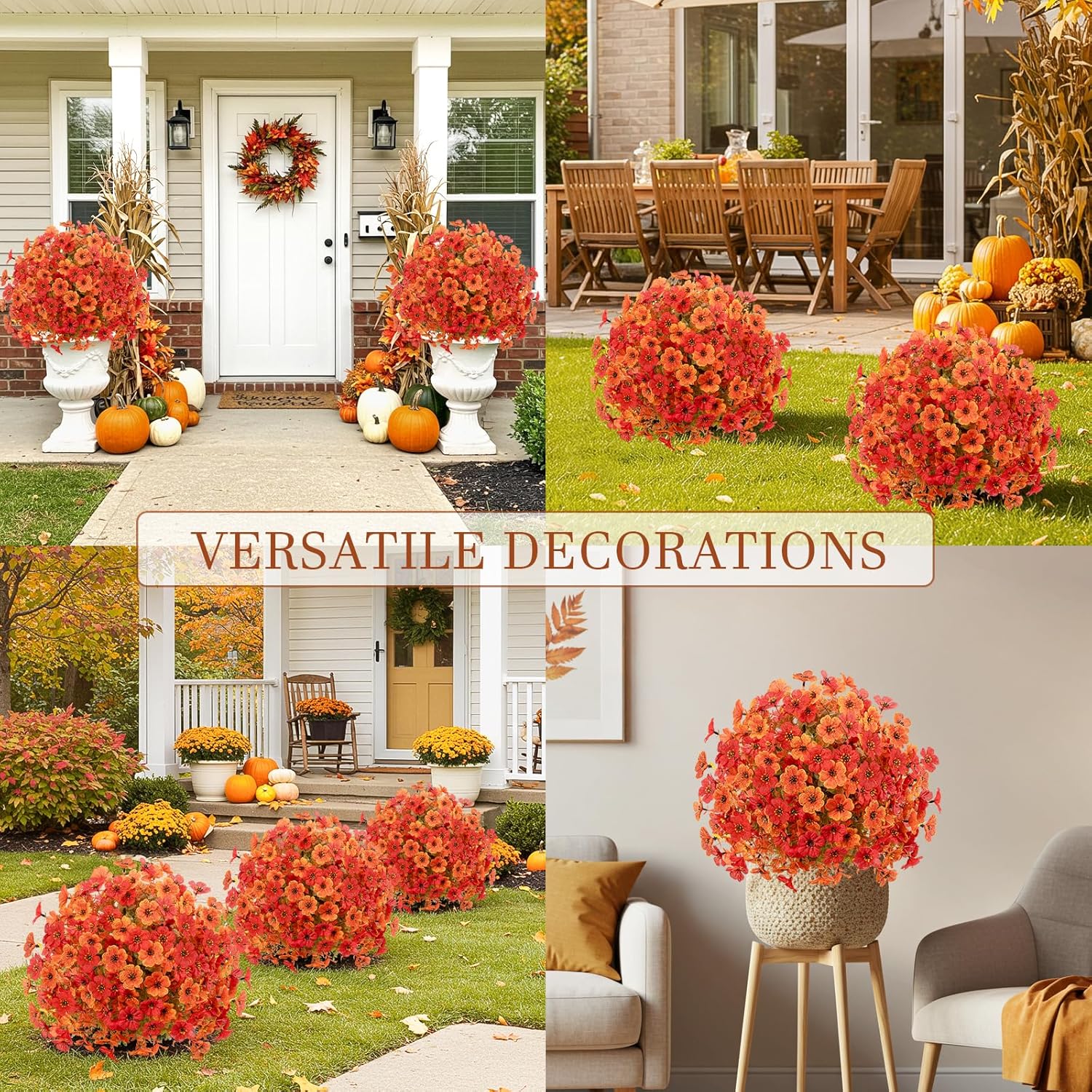 2 Pack Artificial Boxwood Trees with Fall Mums Flowers
