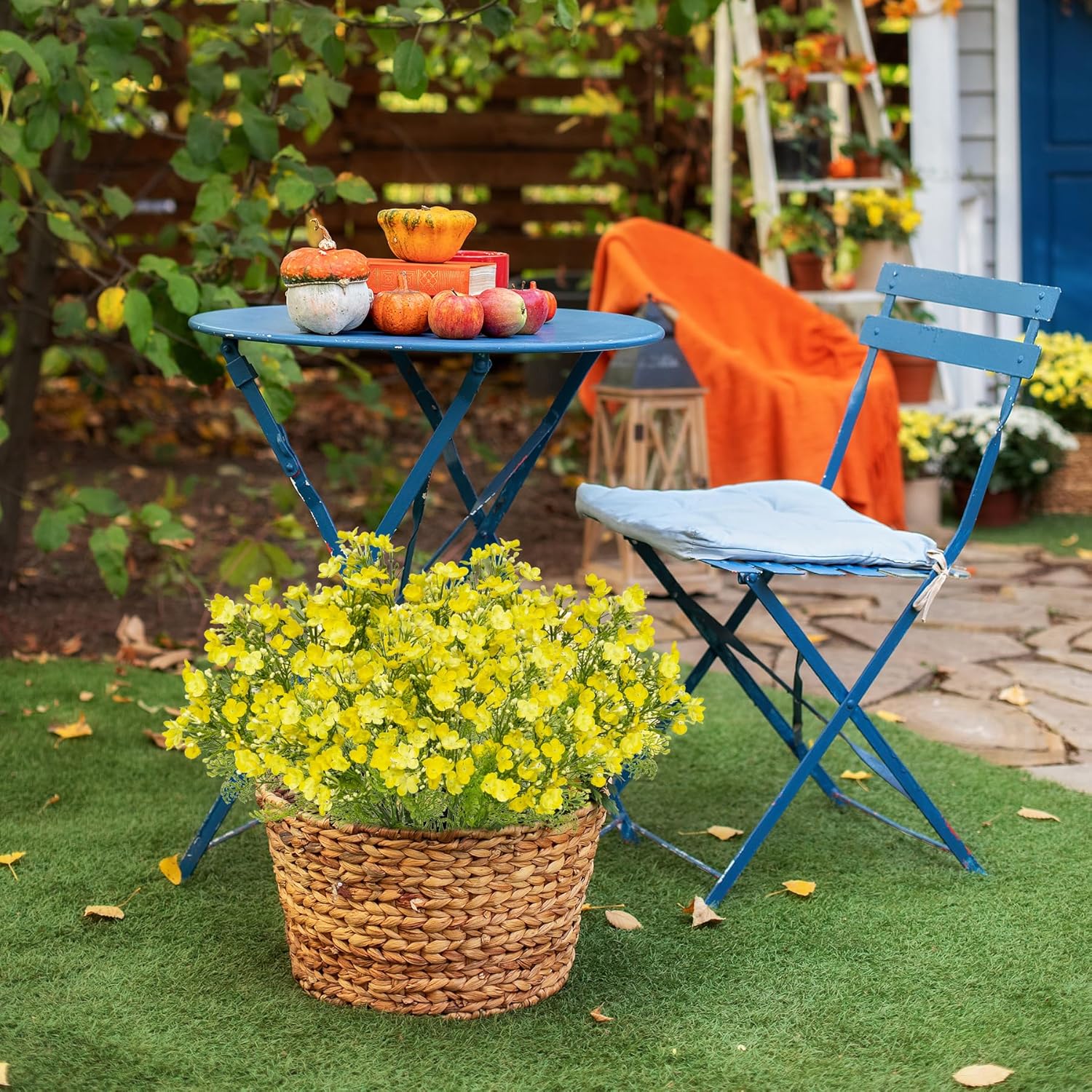 Uqueeten Artificial Hydrangea Flowers Yellow 4pcs Outdoor Indoor Decor