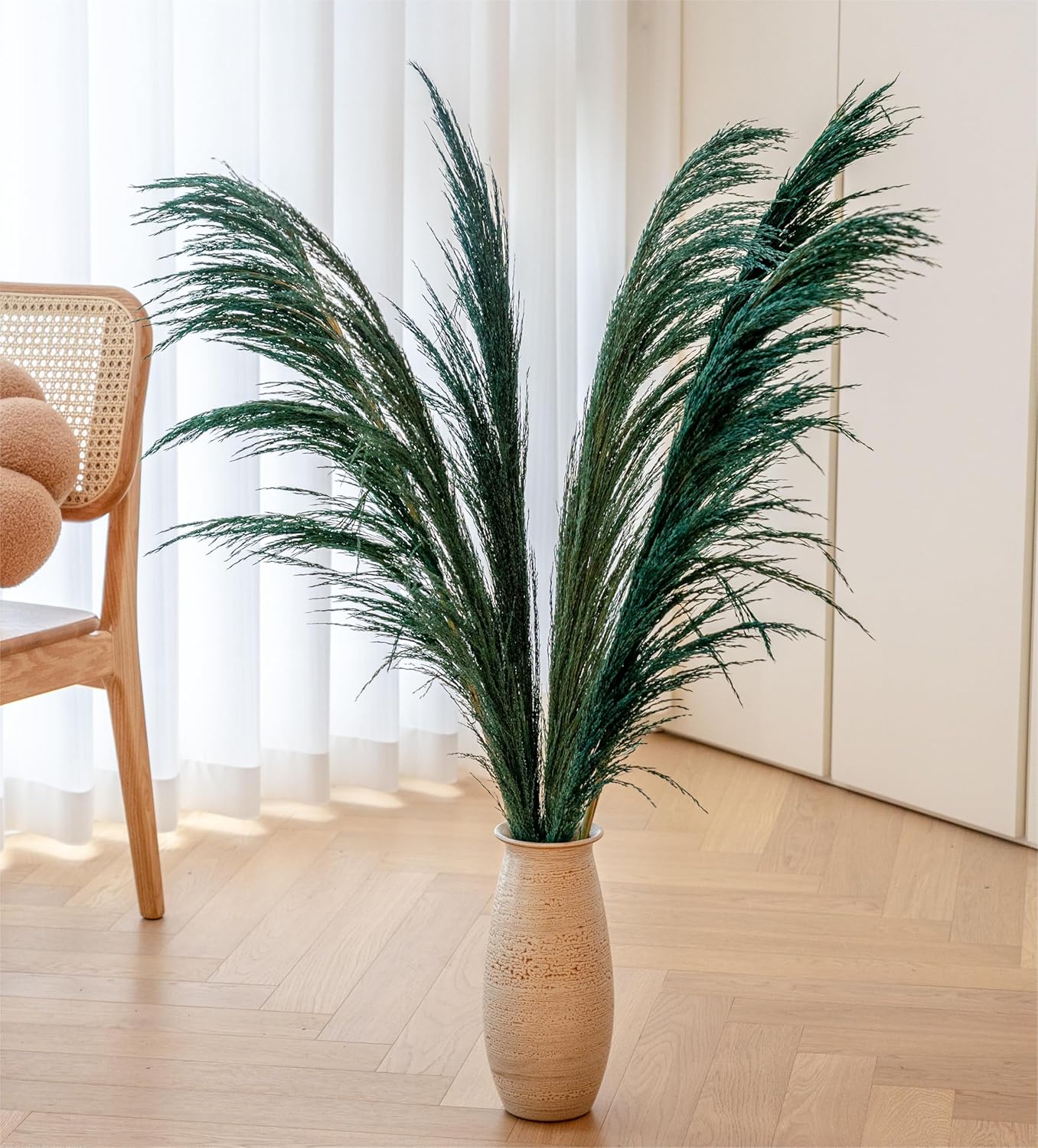 Teal Pampas Grass Decor Tall 4pcs Natural Dried Blue Floral with Aroma