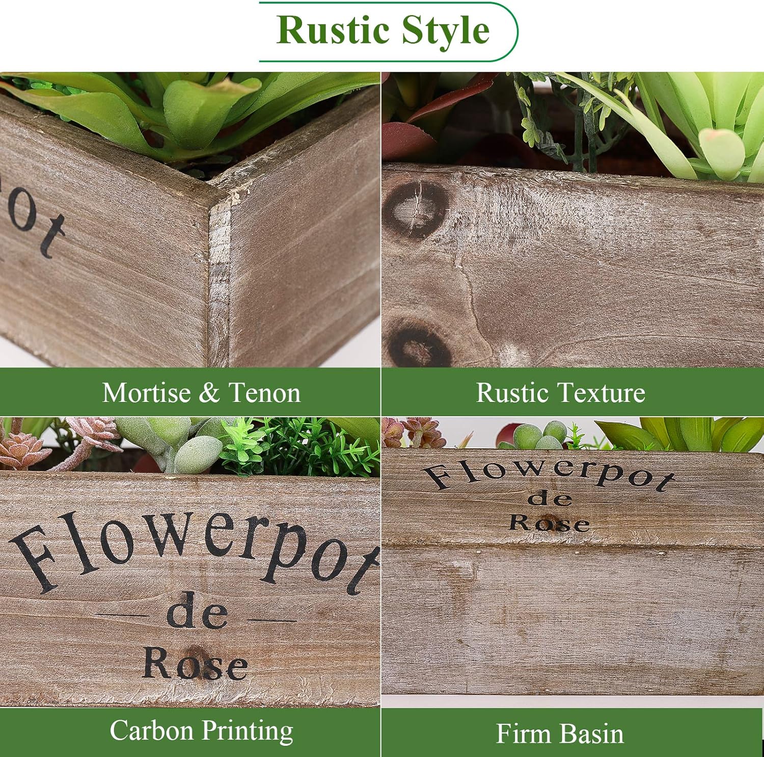Hopewood Artificial Succulent Plants in Wooden Planter Box