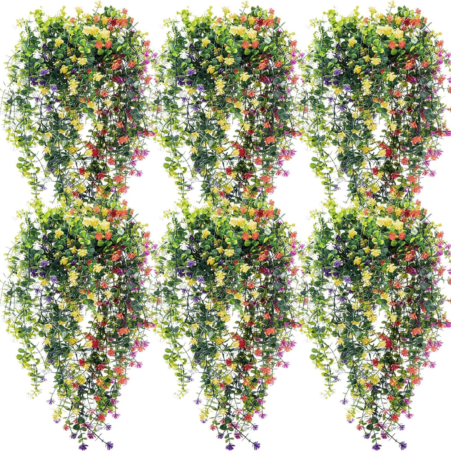 Hotop 6 Pcs Artificial Hanging Plants with Flowers
