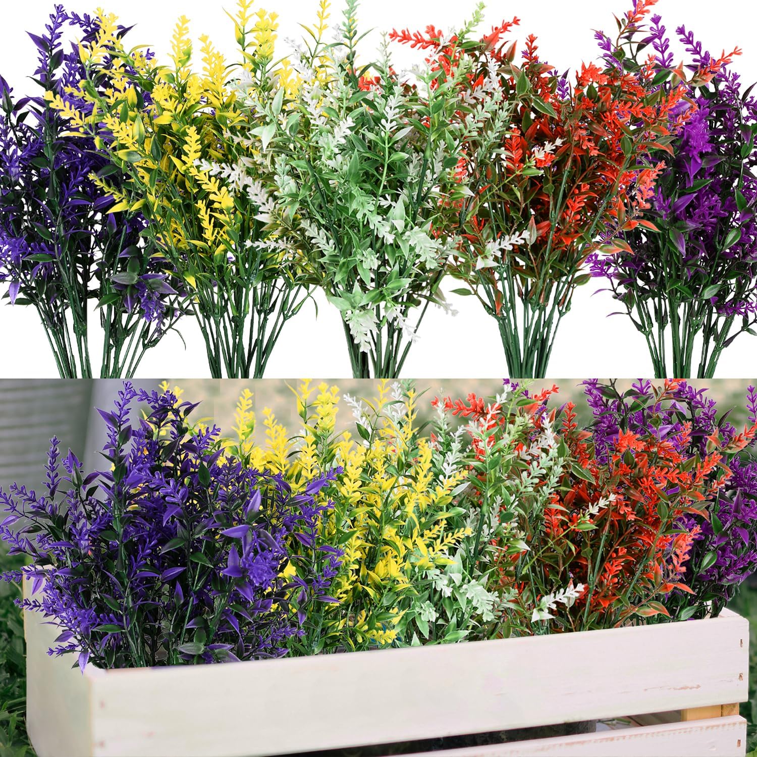 20 Bundles UV Resistant Artificial Lavender for Outdoor Decor