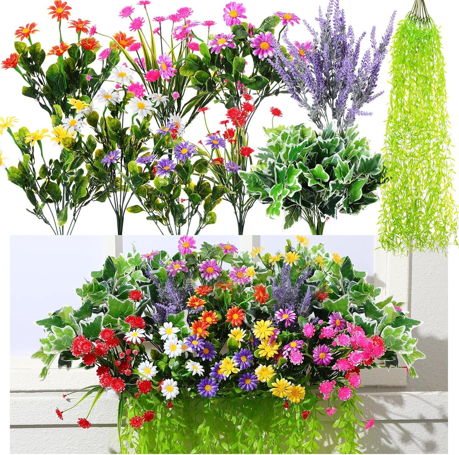 24 Pcs UV Resistant Artificial Plants for Outdoor Decor