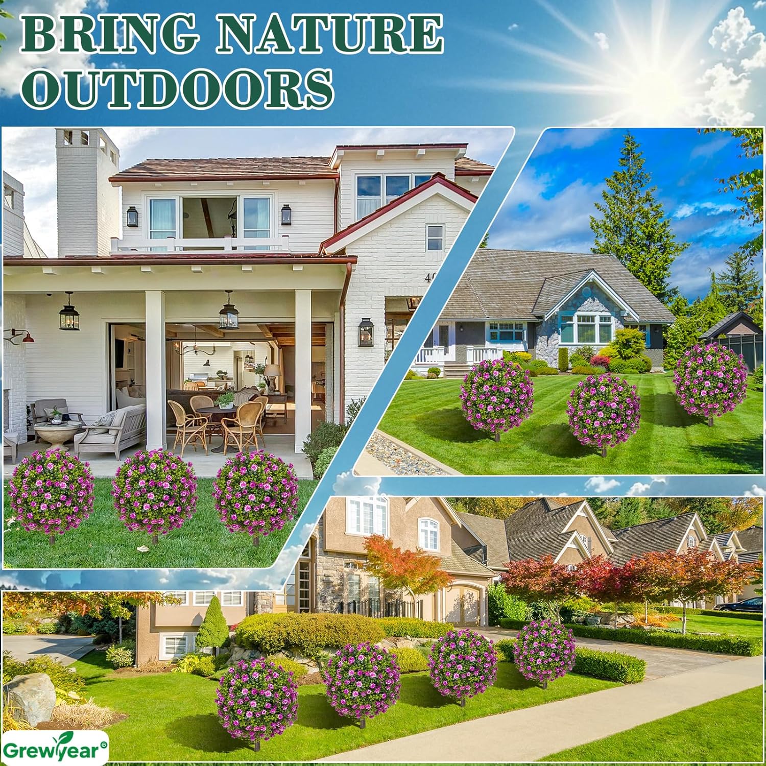 Grewyear Artificial Topiary Ball with Ground Spike Set of 2