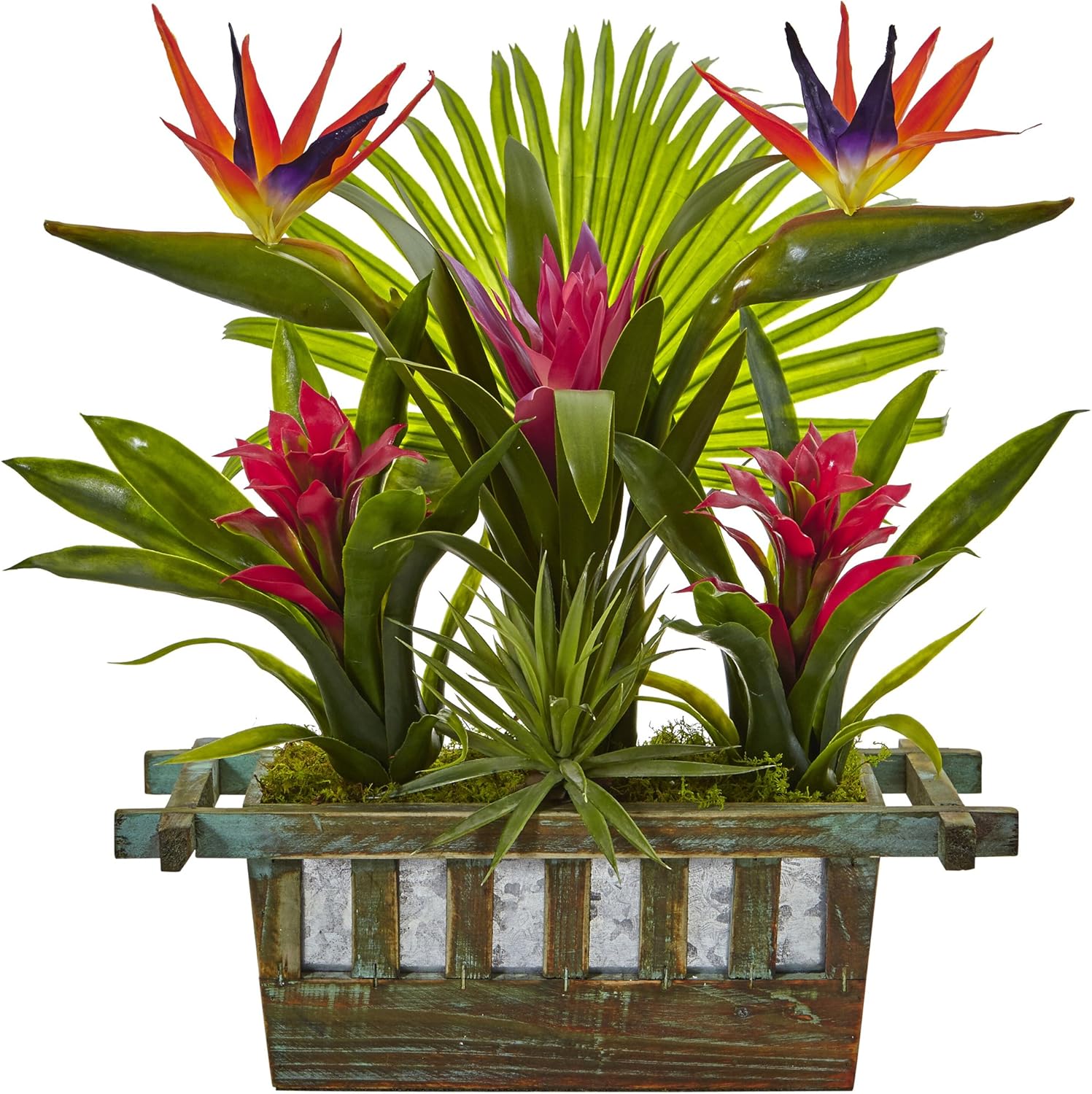 Nearly Natural Bird of Paradise and Bromeliad in Planter 1