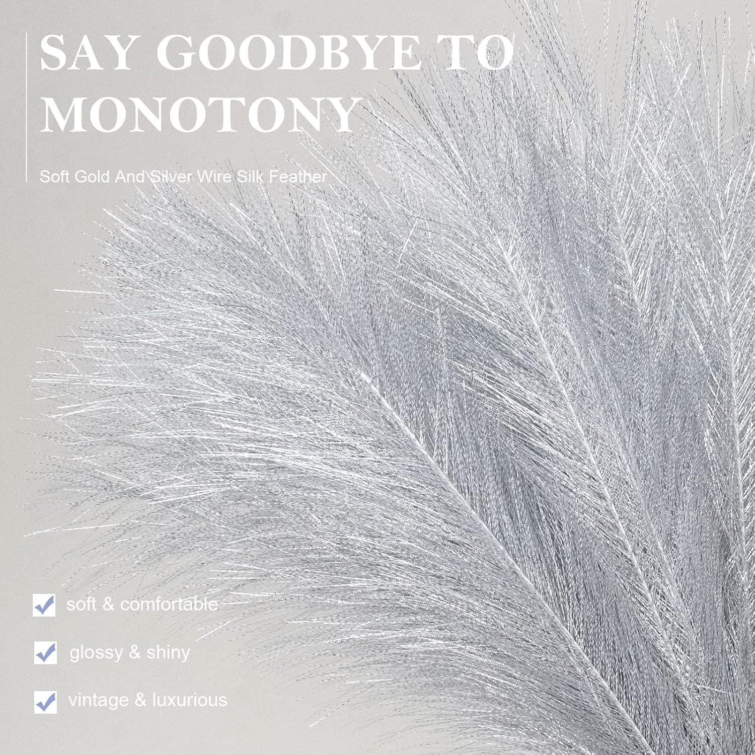 Pusuny 5PCS 18 Inch Silver Artificial Pampas Grass