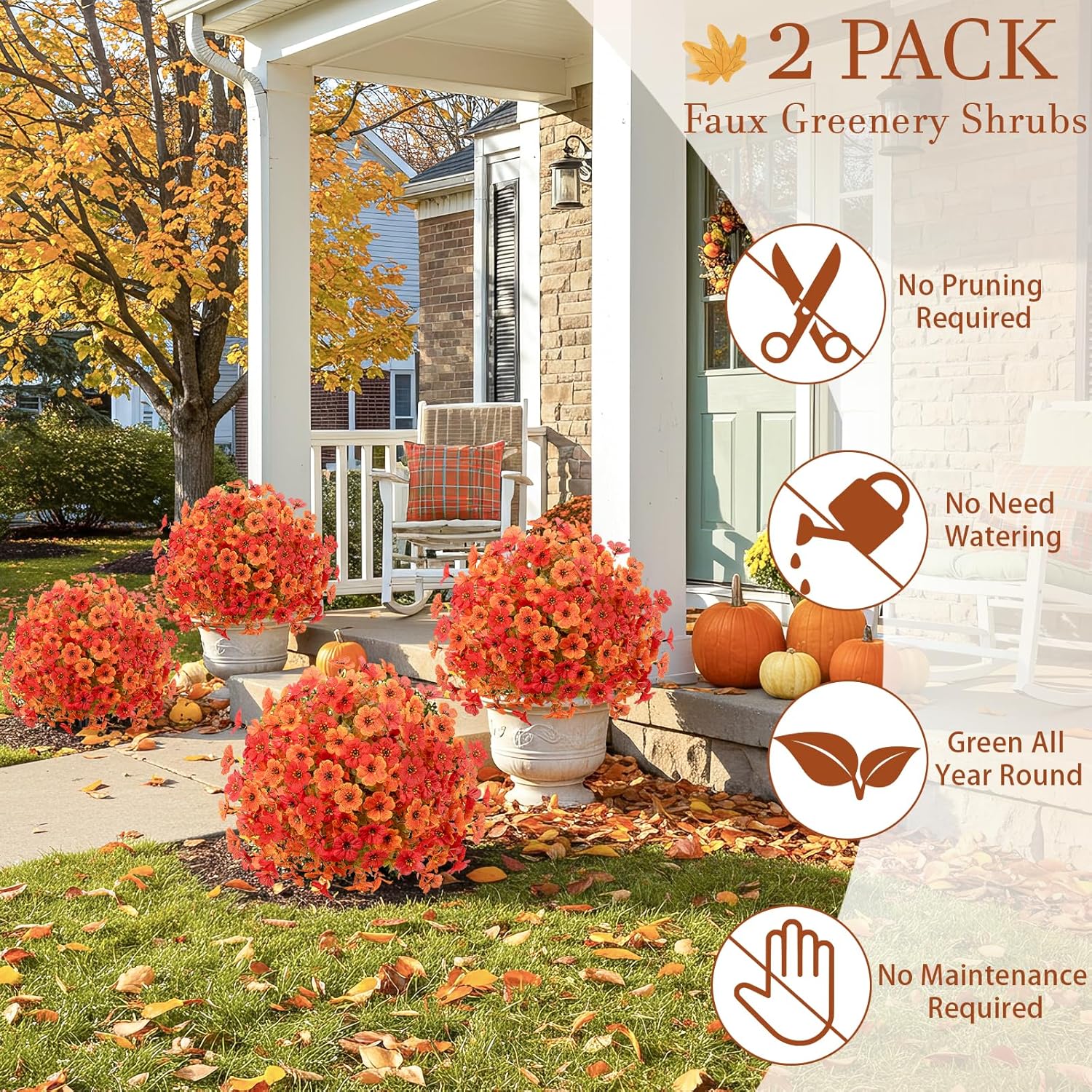 2 Pack Artificial Boxwood Trees with Fall Mums Flowers