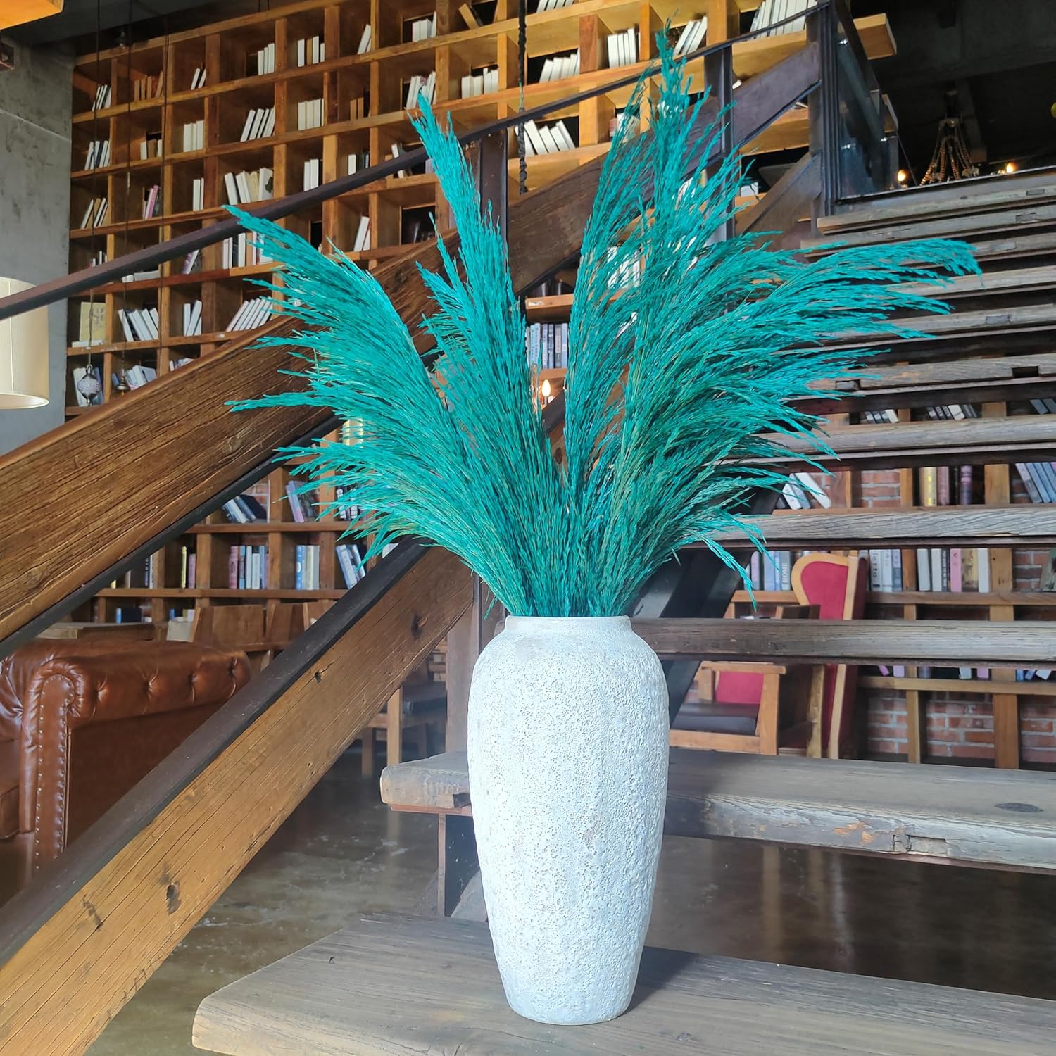 Teal Pampas Grass Decor Tall 4pcs Natural Dried Blue Floral with Aroma