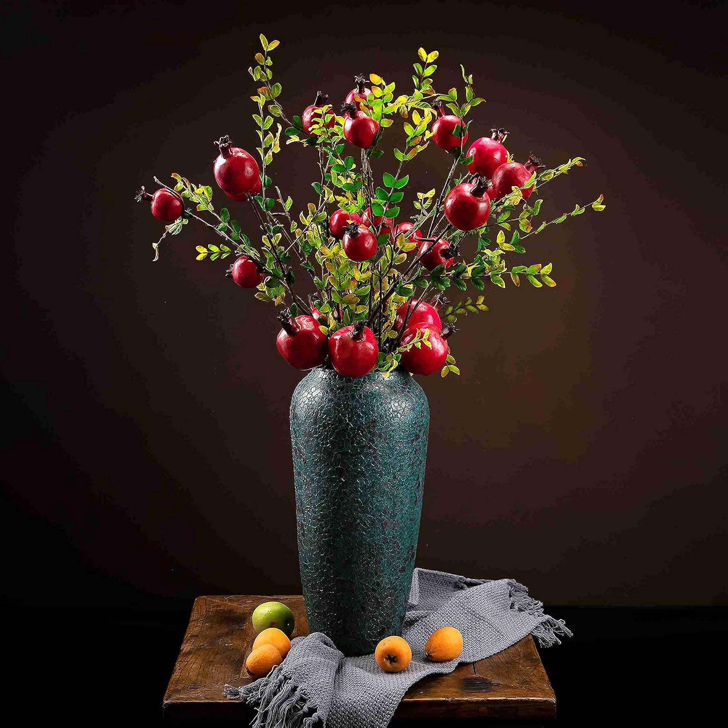 3PCS 26 Inch Artificial Pomegranate Branches Red Plants for Home Office Decor