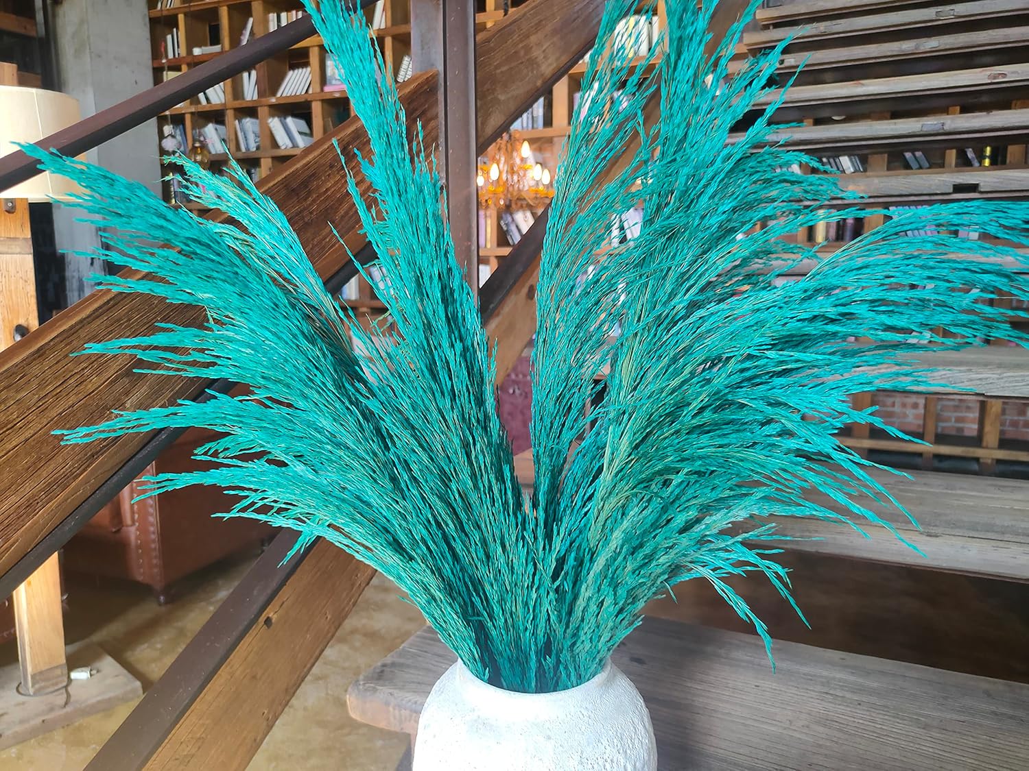 Teal Pampas Grass Decor Tall 4pcs Natural Dried Blue Floral with Aroma