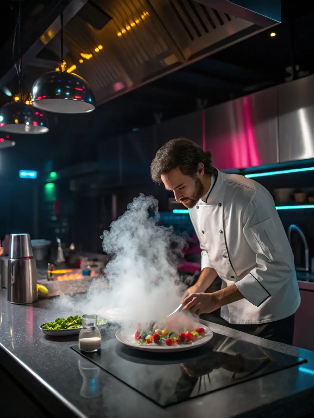 A chef preparing a molecular gastronomy dish at a wedding event, demonstrating CULINARYSHORE's innovative culinary techniques and commitment to creating unique food experiences.